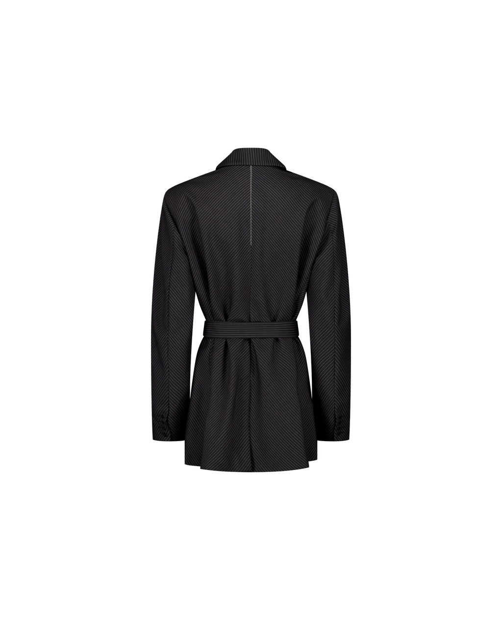 PAULINE pinstripe double-breasted blazer with belt, back view