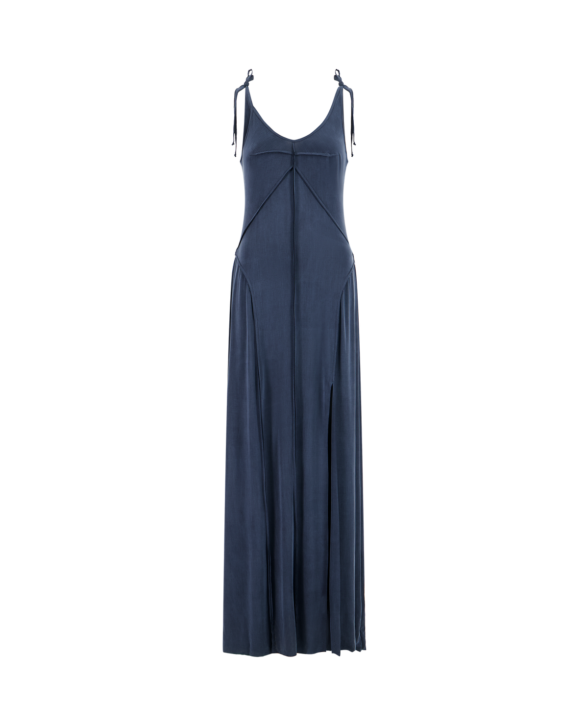 ODILE Dress Peach Skin Jersey, navy blue, front view