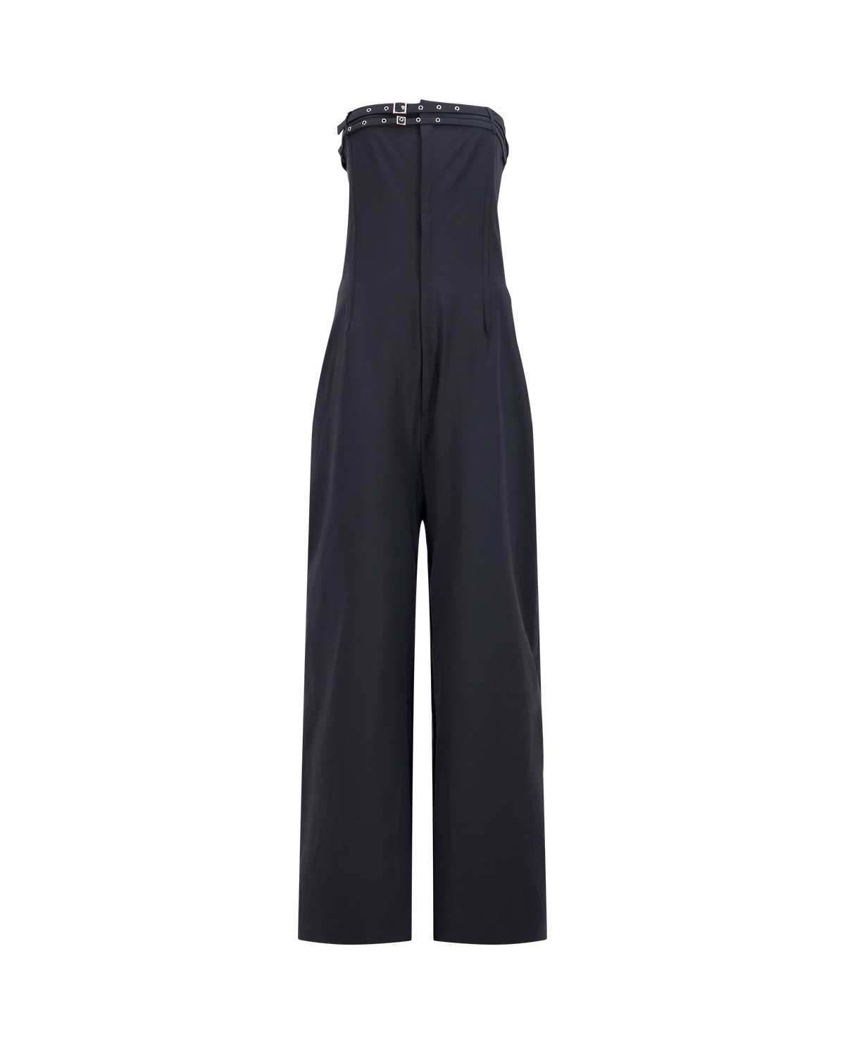 JP strapless stretch gabardine jumpsuit, straight-leg, front view
