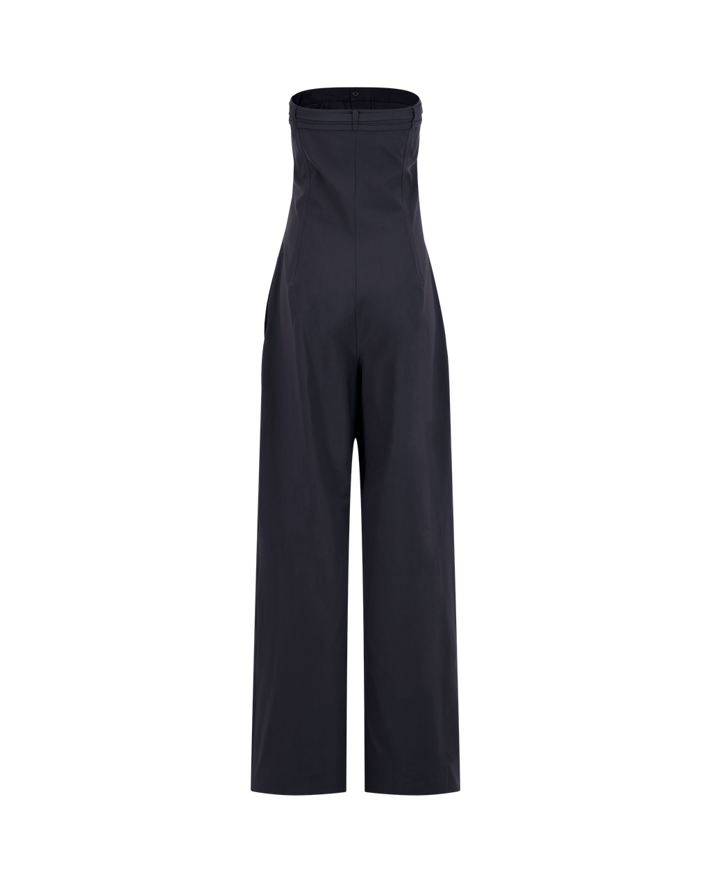JP strapless stretch gabardine jumpsuit, straight-leg, back view