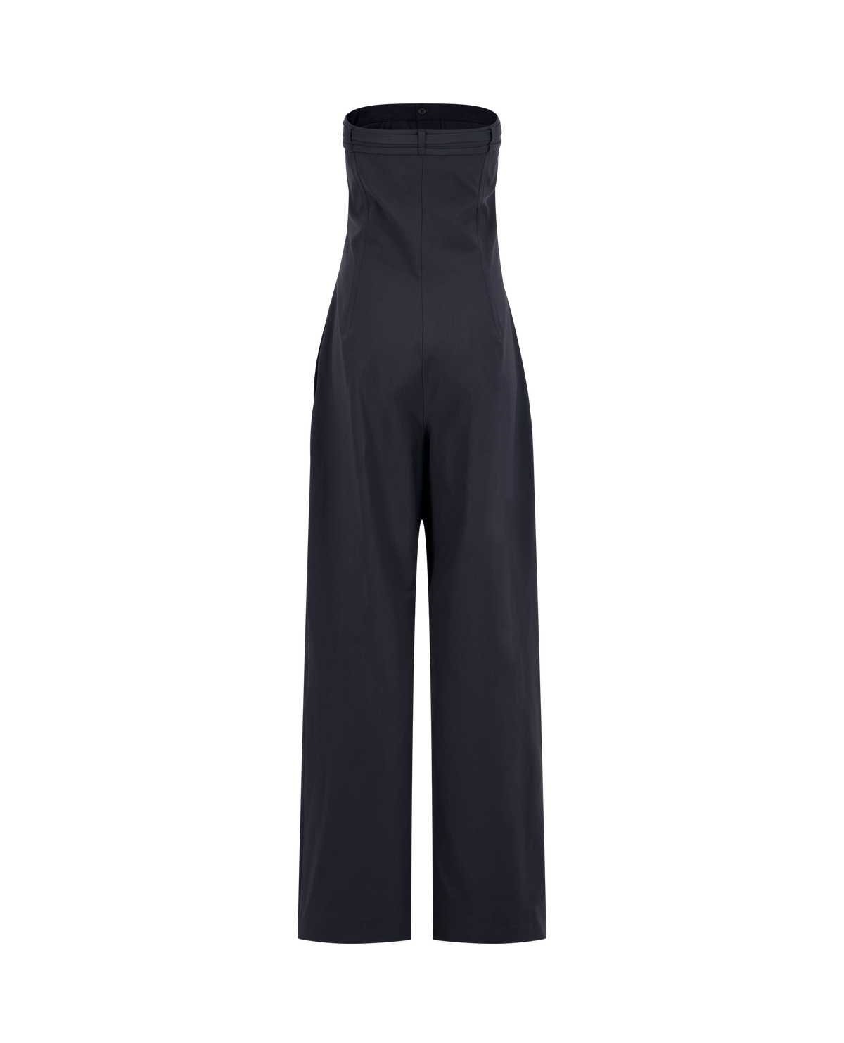JP strapless stretch gabardine jumpsuit, straight-leg, back view