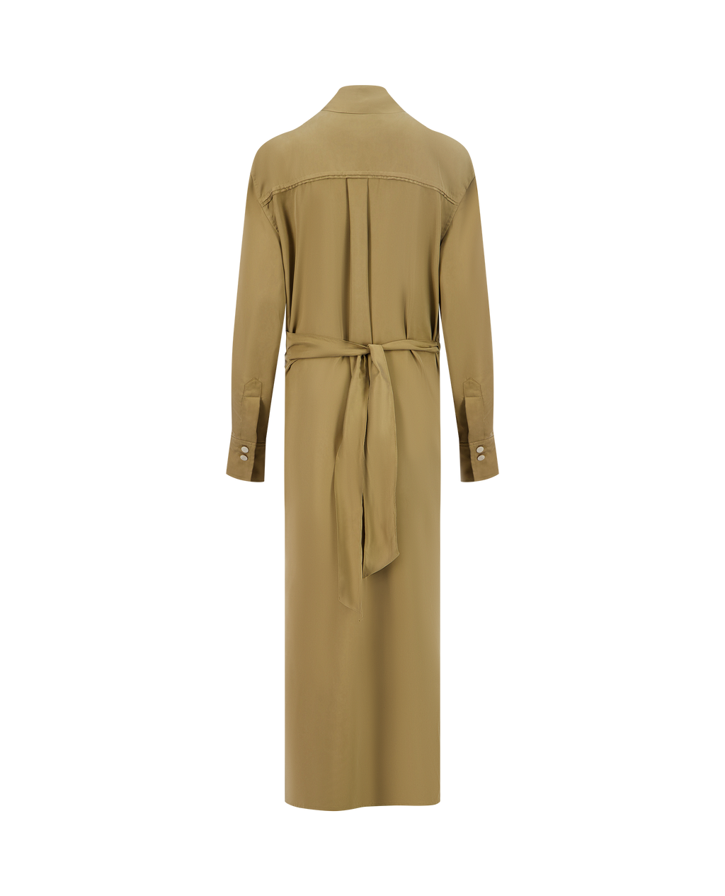 LAVA golden-brown vegan silk wrap dress, back view