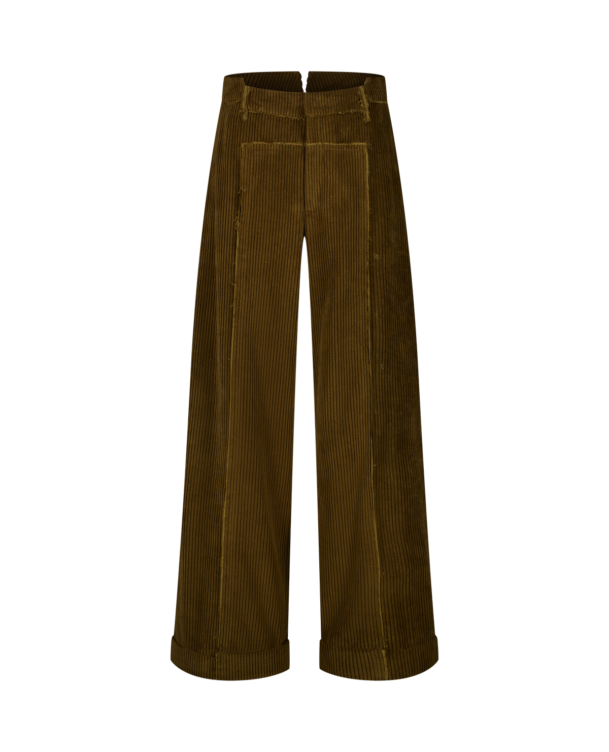 MALIN corduroy tailored trousers, raw-edge detail, front view