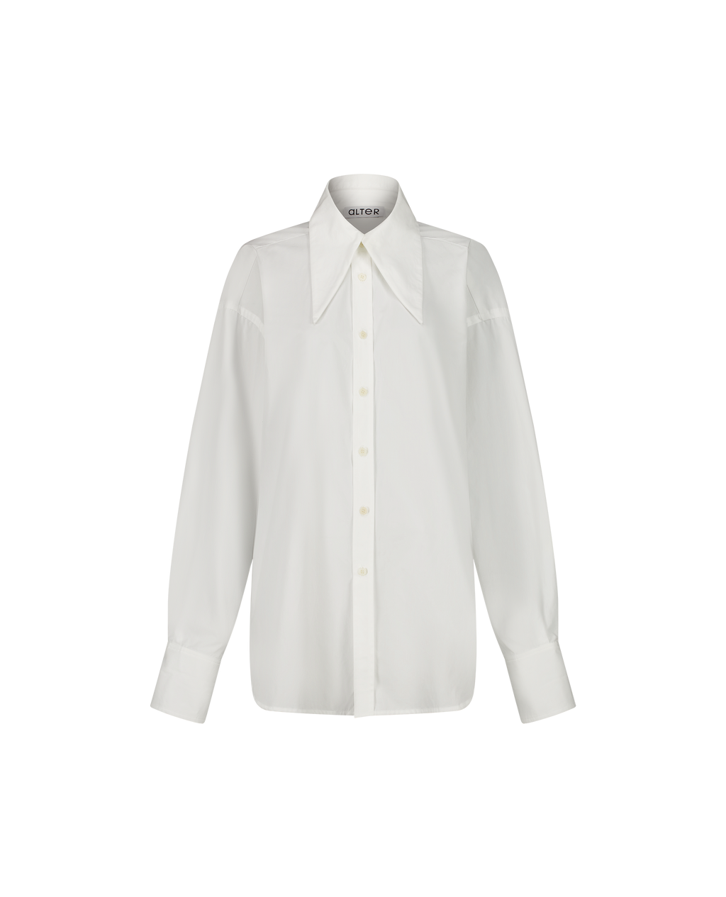 DOM white cotton poplin shirt, oversized fit, front view